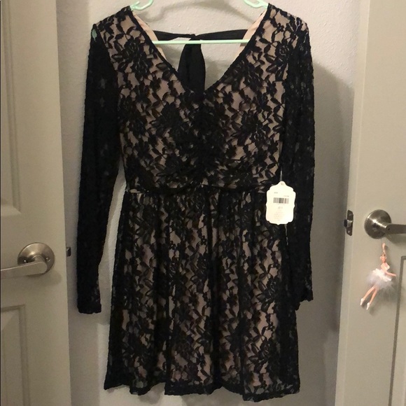 chinese dress ladies Altar'd State Black Lace Bell Sleeve Mini Dress